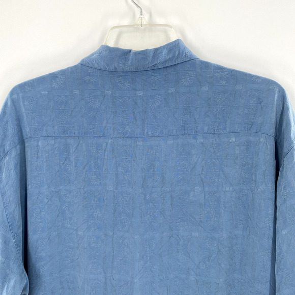 Folio New York Mens Silk Button Front Shirt Hawaiian Short Sleeve Blue Sz XL - Picture 11 of 12
